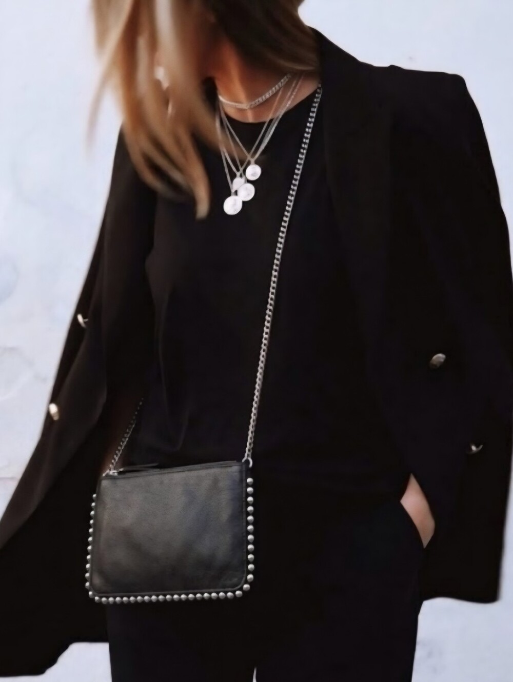 Zara Black Studded Crossbody Bag with Silver Chain